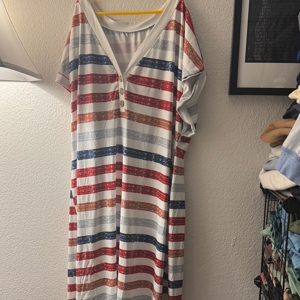 SHEIN Striped Maxi Dress - Red, Blue, Gold
